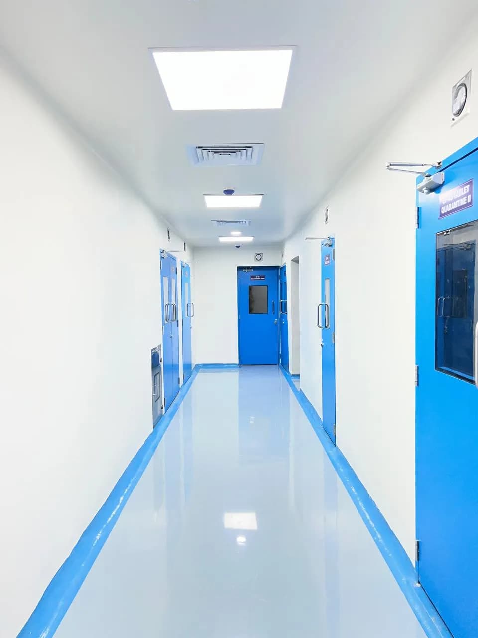 Clean corridor with sealed doors inside the Pulse Pharma plant